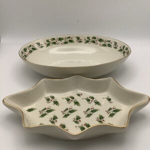 Two Holly Holiday Holly Berry Serving Dishes